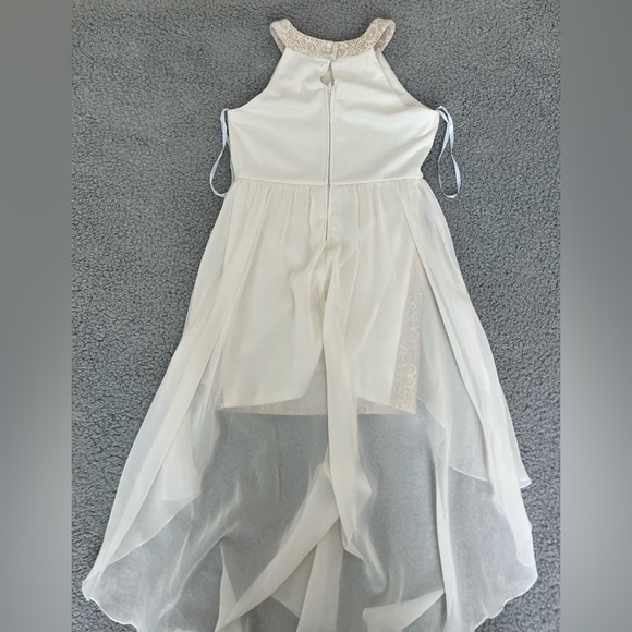 Sequin Hearts Girls Sparkly Gold & Cream Satin Color High Low Dress Size 14 - Picture 6 of 11